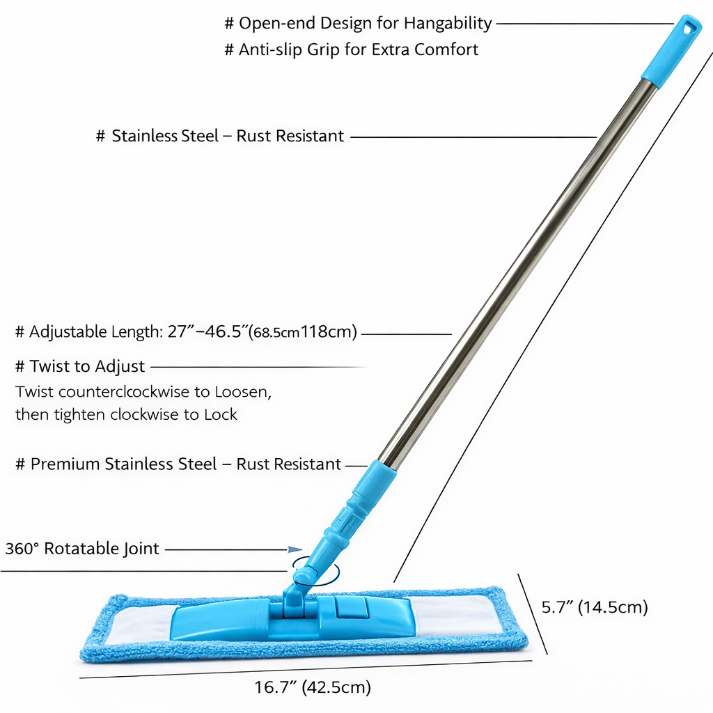 KUBOZN® Detachable Coral Fleece Flat Mop with Stainless Steel Handle
