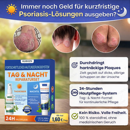 KUBOZN® Psoriasis Tag & Nacht System – 100% steroidfrei gegen Schuppen & Plaque