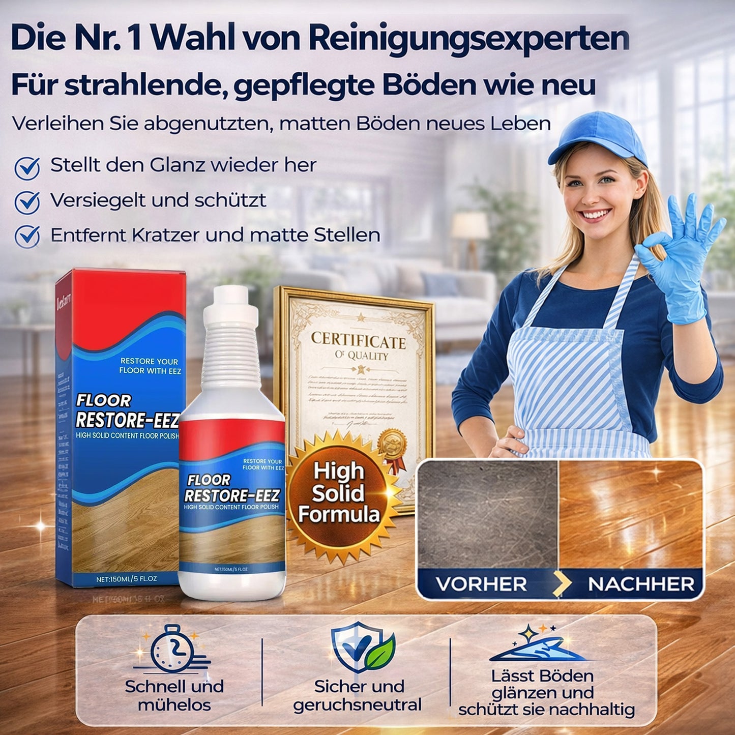 Healrize® Floor Restorer – Hochglanz-Finish & Versiegelung ohne Giftstoffe
