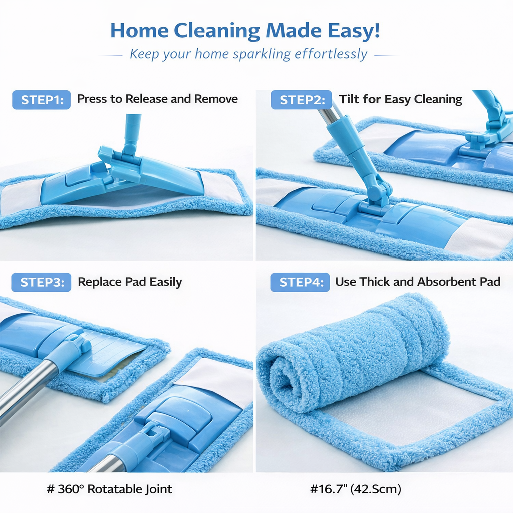 KUBOZN® Detachable Coral Fleece Flat Mop with Stainless Steel Handle
