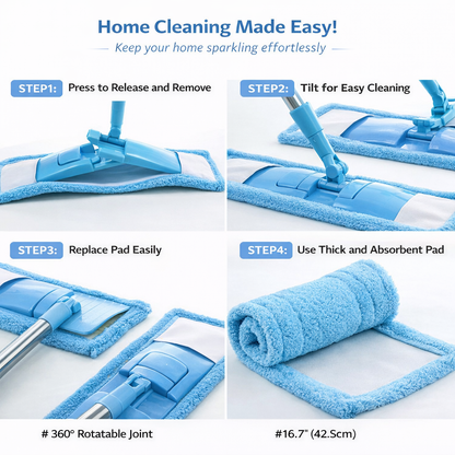 KUBOZN® Detachable Coral Fleece Flat Mop with Stainless Steel Handle