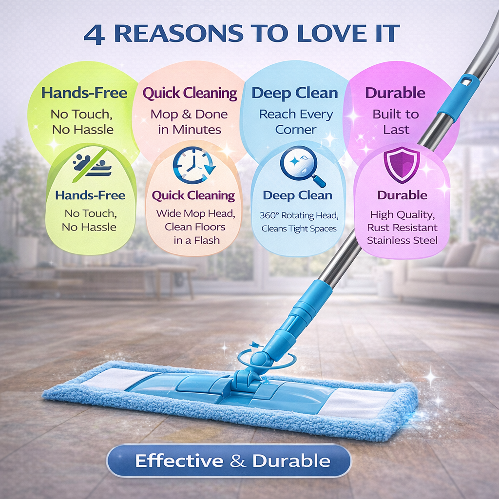 KUBOZN® Detachable Coral Fleece Flat Mop with Stainless Steel Handle