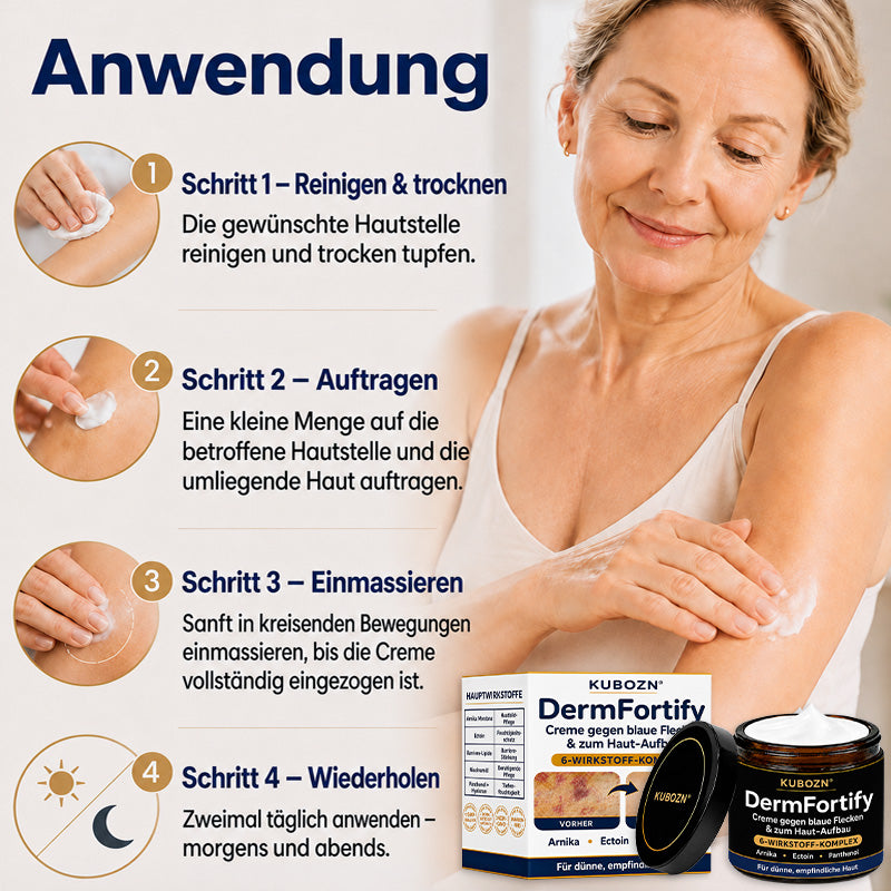 Kubozn® DermFortify – Spezial-Creme gegen blaue Flecken & zum Haut-Aufbau bei dünner, empfindlicher Haut