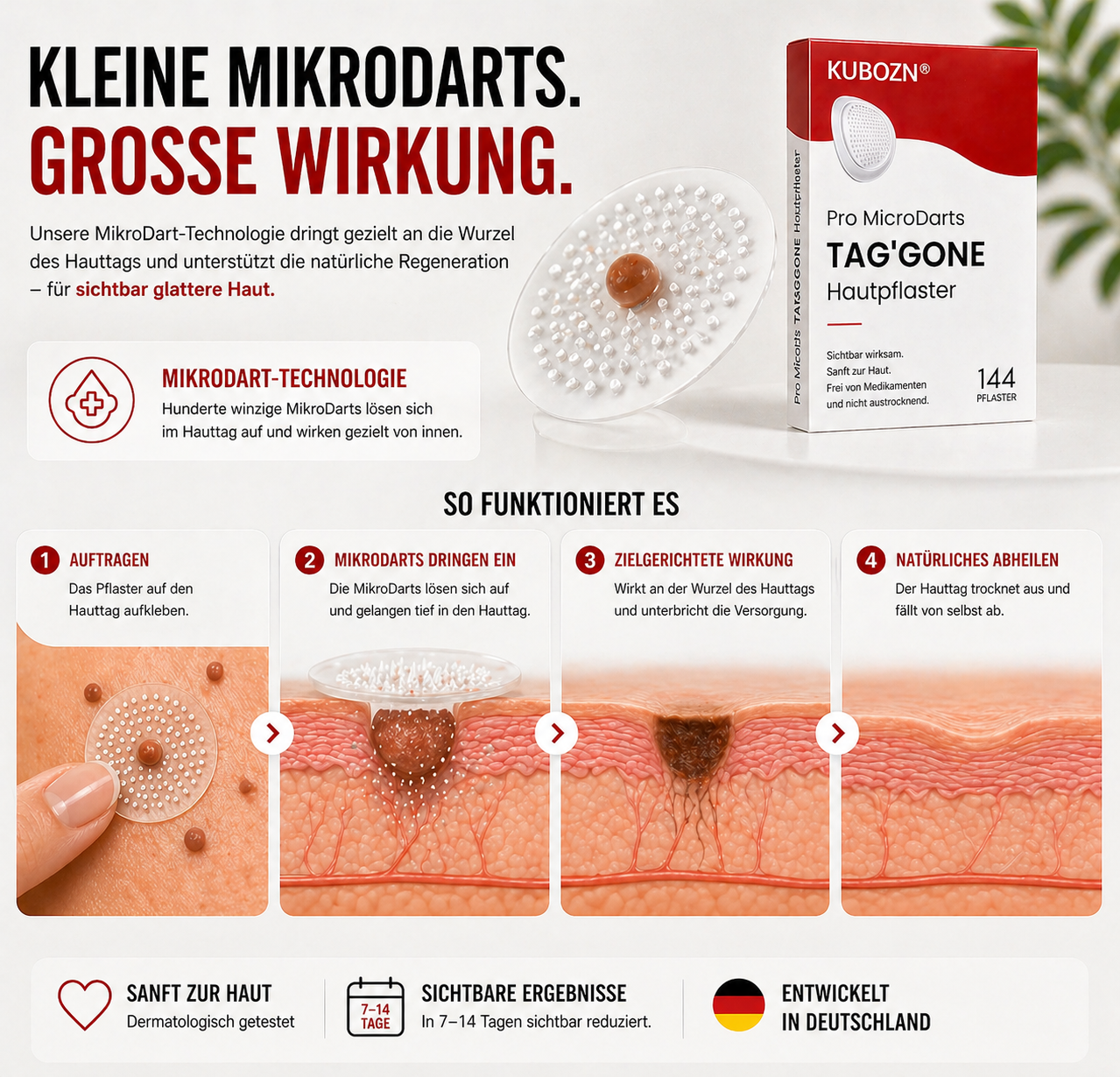 KUBOZN® Pro MicroDarts TAG'Gone Hautpflaster zur Skin-Tag-Entfernung  🅱︎