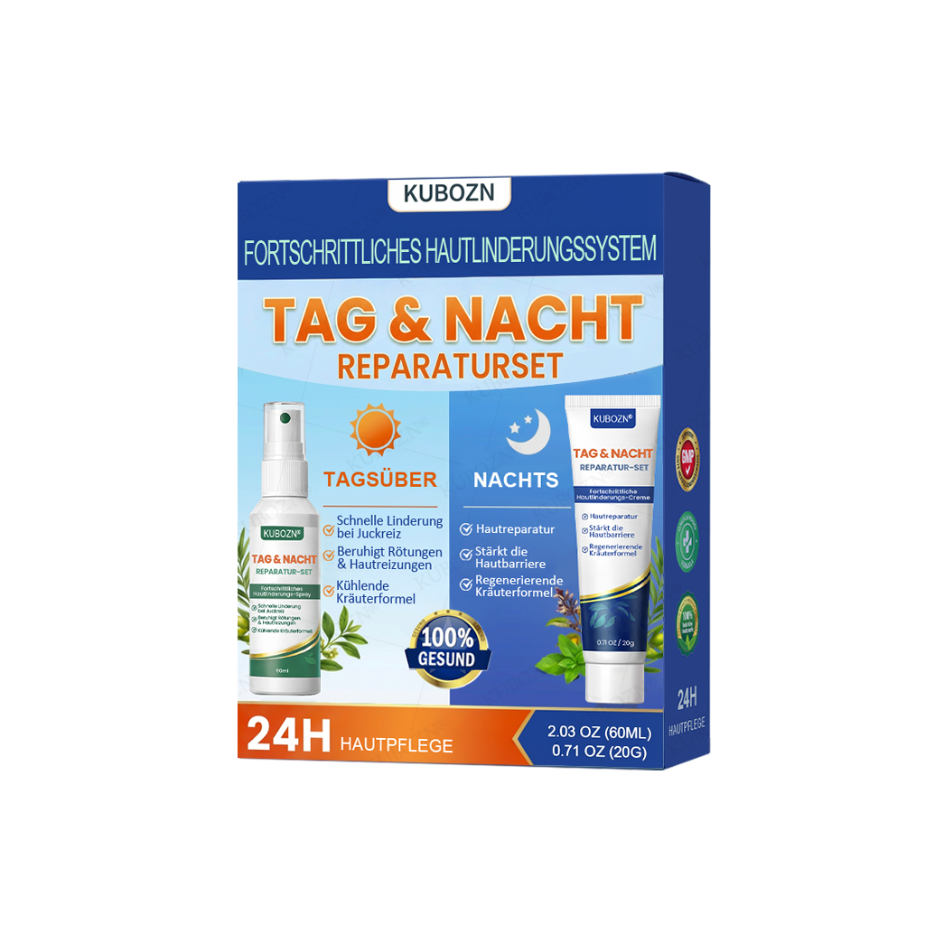 KUBOZN® Psoriasis Tag & Nacht System – 100% steroidfrei gegen Schuppen & Plaque